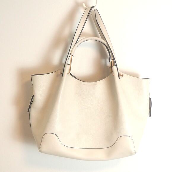Sondra Roberts Squared Vegan Pebbled Leather Shoulder Tote Bag Cream Gold - Picture 5 of 16
